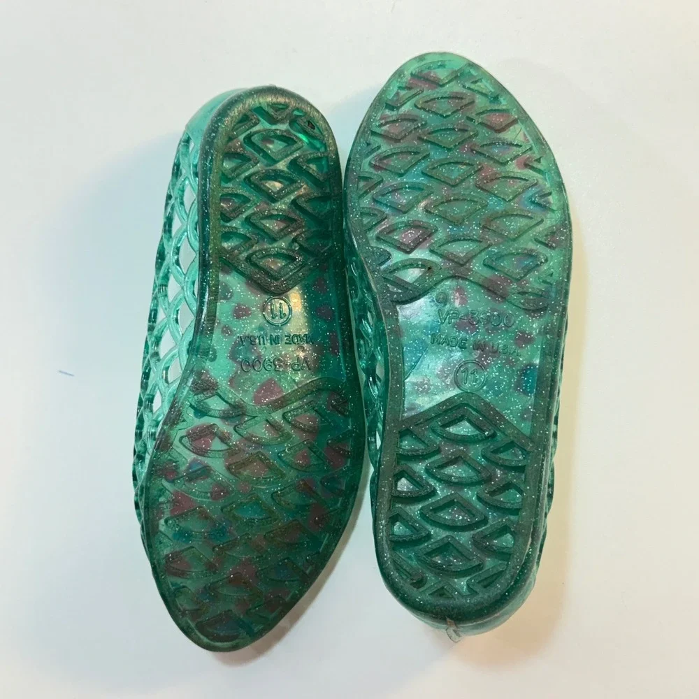 Green Glitter‎ Jelly Shoes Girls Size 11 Teal Woven Flats Y2K Vintage